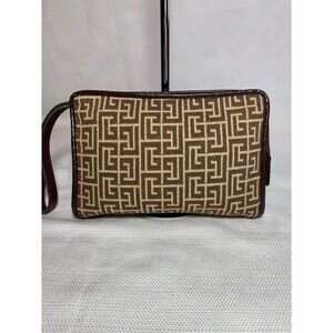 Vintage Pierre Balmain Brown Canvas Monogram Clutch Bag